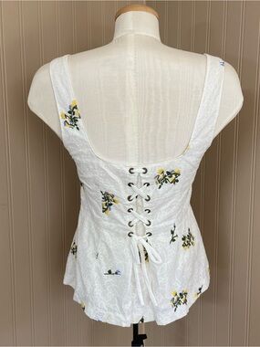 Vanessa Virginia for Anthropologie White Embroidered Corset Tank Top Size 8